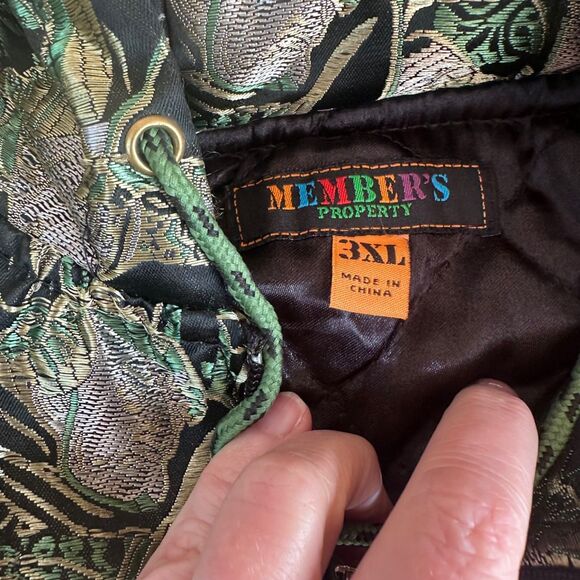 Member’s Property Men’s 3XL Brocade Hooded Jacket Black Green Gold Asian Print - Picture 5 of 6